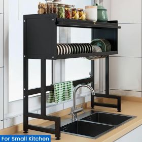 Dish Drying Rack, 3-Tier Over Sink Dish Drying Rack, 33.5" Over Sink Dish Rack for Small Kitchen, Space-Saving Dish Rack with Cover, Baskets, Ute (Color: Black)